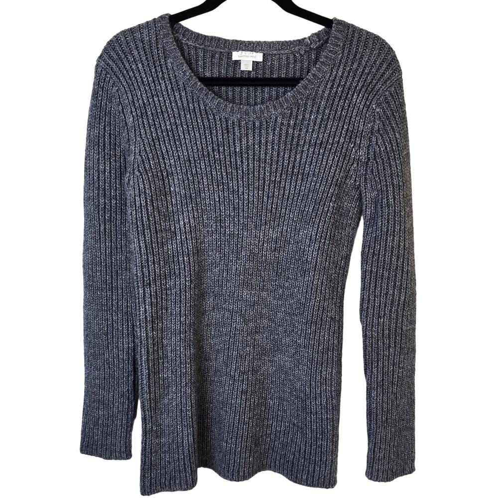Garnet Hill Sweater Women's XS Gray Ribbed Alpaca Wool Blend Quiet Luxury Career